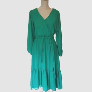 Ryan Michelle Green Midi Dress with Bishop Sleeves size M medium